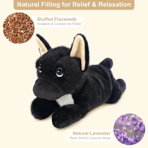 Miniatura 3 de SuzziPals Animales de peluche de perro negro calentables y refrigerables, lindos peluches de almohadilla térmica para microondas para calmar