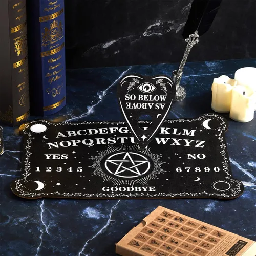 Miniatura 7 de Juego de tablero de adivinación de péndulo de radiestesia, tablero parlante de madera negra con accesorios de planchette para fiestas de cumpleaños