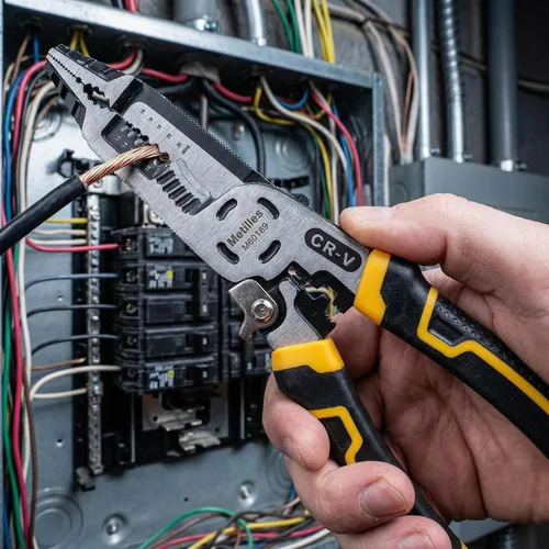 Miniatura 5 de Herramienta pelacables 8 en 1, alicates de electricista multifunción CR-V de 9 pulgadas, ideal para pelar, cortar, engarzar y sujetar cables. Agarre