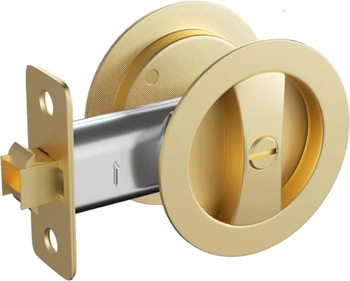 goldenwarm Cerradura de Puerta Corrediza Redonda de Níquel Cepillado, Herrajes para Puerta Corrediza para Orificio Redondo de 2-1/8'', Manijas de