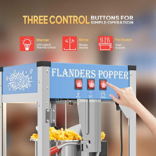Miniatura 4 de ROVSUN Máquina de palomitas de maíz con carrito, ruedas y hervidor de 8 onzas que hace hasta 32 tazas, certificada ETL, máquina de palomitas de maíz