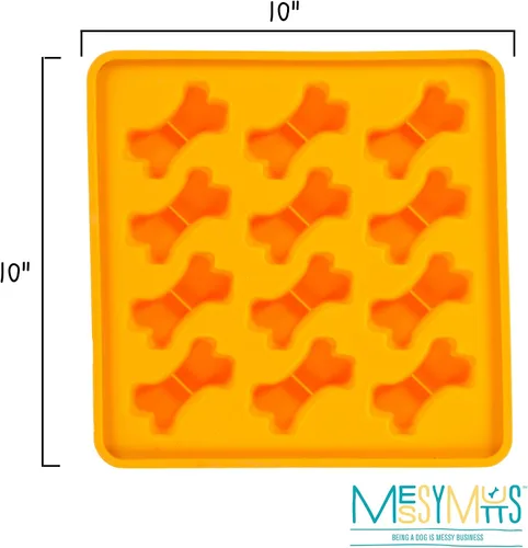 Miniatura 3 de Messy Mutts Moldes de silicona enmarcados para hacer golosinas y decoraciones Bandeja de 10 x 10 pulgadas 12 cavidades en forma de hueso Apto