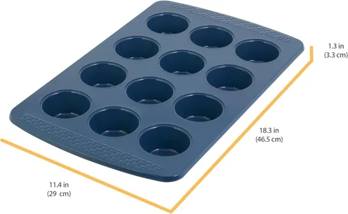 Miniatura 2 de Chicago Metallic Molde antiadherente para muffins todos los días, perfecto para magdalenas, huevos y mucho más. 12 tazas, azul