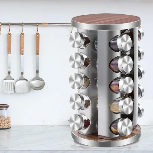 Miniatura 9 de WAYDA Organizador giratorio para especias, 20 frascos, organizador giratorio de condimentos para gabinete, torre de especias de acero inoxidable