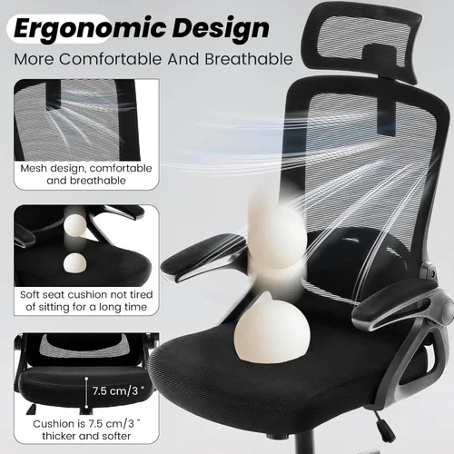 Miniatura 6 de Fizzin Silla de Oficina Ergonómica, Sillas de Computadora de 400 LBS con Soporte Lumbar Ajustable, Silla de Escritorio de Malla Transpirable Negro