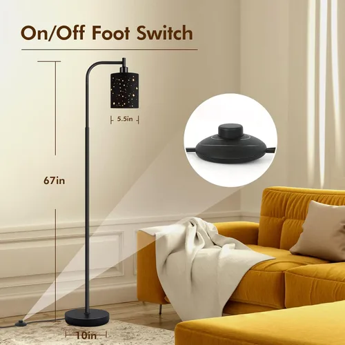 Miniatura 5 de Lámpara de pie industrial gótica con pantalla cortada láser estrellada, lámpara de pie de metal negro de 67 pulgadas con bombilla LED de 6 W