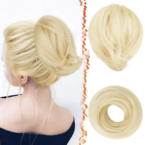 Miniatura 31 de BARSDAR Extensión de cola de caballo y moño de pelo de cobre, extensiones de moño corto sintético liso elástico para mujer, moños desordenados