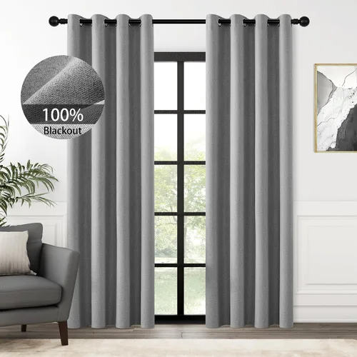 Miniatura 29 de ChrisDowa Cortinas 100% Opacas de Abedul Sólido de 45 Pulgadas de Largo, 2 Paneles para Dormitorio y Sala de Estar, Estilo Granja Oscurecedoras