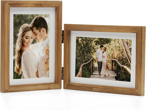 Miniatura 41 de Marcos de Fotos Dobles 4x4 con Bisagras Plegables en Negro para Colgar en la Pared o Poner en Mesa, Hechos de Madera de Pino con Vidrio Real P-44 *