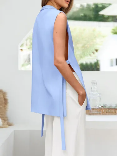Miniatura 4 de MASCOMODA Chalecos de moda para mujer, para primavera, casual, sin mangas, con solapa frontal abierta, cuello en V, chalecos de oficina