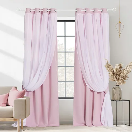 Miniatura 35 de PONY DANCE Cortinas Opacas con Superposición de Gasa, Cortinas de Doble Capa con Aislamiento Térmico Mix & Match para Oscurecer Habitaciones
