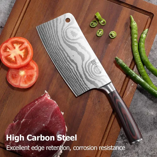 Miniatura 3 de Cuchillo PAUDIN, cuchillo de carnicero ultra afilado de 7 pulgadas, cuchillo de carnicero de acero inoxidable de alto carbono con mango de madera