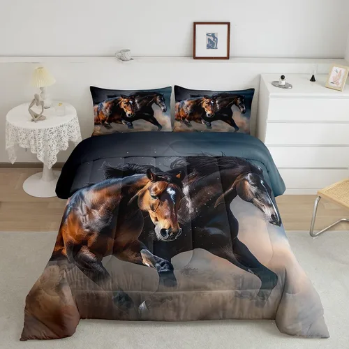 Miniatura 24 de Erosebridal Juego de ropa de cama de oso marrón, juego de edredón de animales de safari en el bosque, acuarela con relleno de edredón de vida