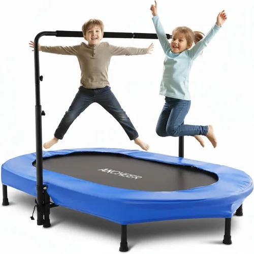 Trampolín para niños, trampolín para niños pequeños, deportes de interior y juegos al aire libre, 56 pulgadas, capacidad de 220 libras, con Azul