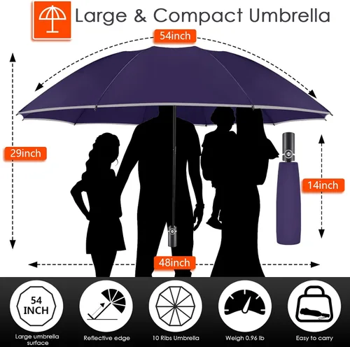 Miniatura 2 de Bodyguard Inverted Umbrella, Large Windproof Umbrellas for Rain & Sun, Compact Umbrella Reverse Umbrella with Reflective Stripe, Teflon Umbrella for