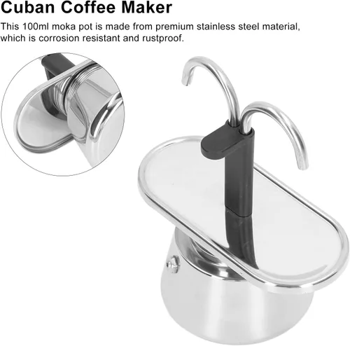 Miniatura 4 de TOPINCN Olla de moka de doble tubo de 3.4 fl oz, cafetera cubana para hacer expresos, capuchino y café con leche, tazas y tazas de té, tazas