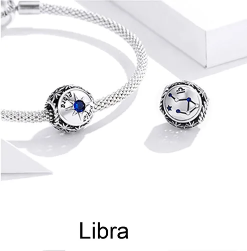 Miniatura 2 de Dijes de piedra natal para pulsera Pandora de plata de ley 925, astrología, constelación, horóscopo para mujer, regalo de cumpleaños