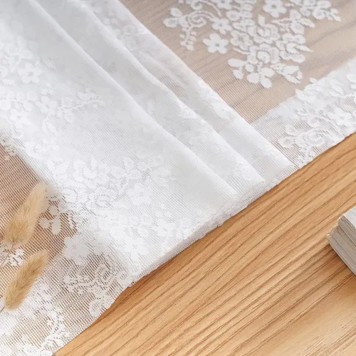 Miniatura 5 de YJ YANJUN Cortinas de encaje blancas traslúcidas de 96 pulgadas de largo, 2 paneles, cortinas de encaje floral de estilo antiguo para sala de estar