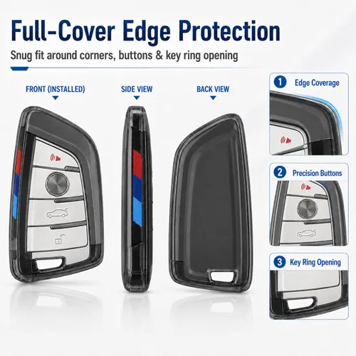 Miniatura 4 de IUIU Funda para llavero color ahumado, protector de llavero negro, funda de TPU premium compatible con BMW serie 1, 2, 3, 5, 6, X1, X2, X3, X5, X6