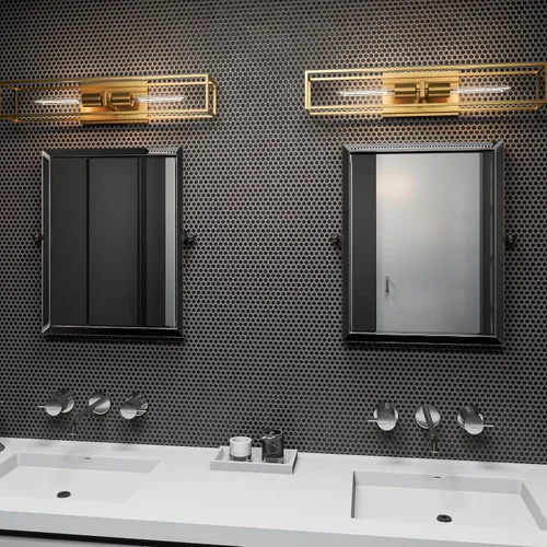 Miniatura 3 de Quoizel LGN8624WS Leighton - Lámpara de pared para baño, 2 luces, 200 vatios, latón desgastado (5 pulgadas de alto x 24 pulgadas de ancho)