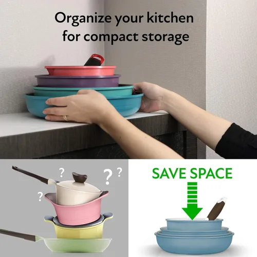 Miniatura 3 de Neoflam Midas cerámica antiadherente utensilios de cocina set con mango extraíble, Midas Plus 9pc, Verde esmeralda