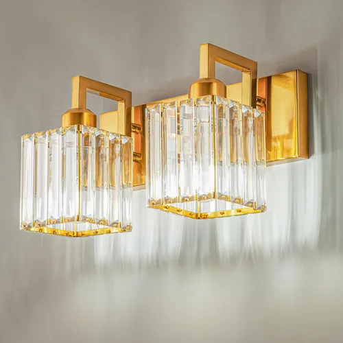 Miniatura 11 de Lámpara de tocador moderna de 2 luces de níquel cepillado, lámpara de tocador de cristal, luz de pared de baño, accesorios de iluminación de baño