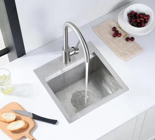 Miniatura 8 de Fregadero de cocina desplegable de 15 x 15 pulgadas, fregadero de cocina de acero inoxidable calibre 16, fregadero compacto de montaje superior