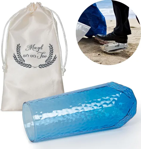 Miniatura 10 de DOUDIZHU Vaso de boda judía Chuppah para ceremonia tradicional, recipiente de vidrio azul con bolsa de recuerdo, regalo de recuerdo significativo