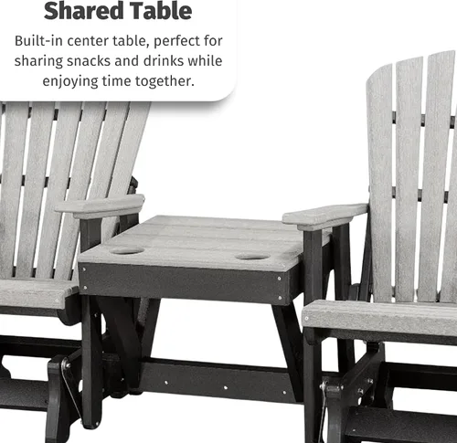 Miniatura 5 de DutchCrafters Slat - Sillas de patio Adirondack de doble polietileno con respaldo de ventilador para exteriores con mesa central (negro y azul aruba)