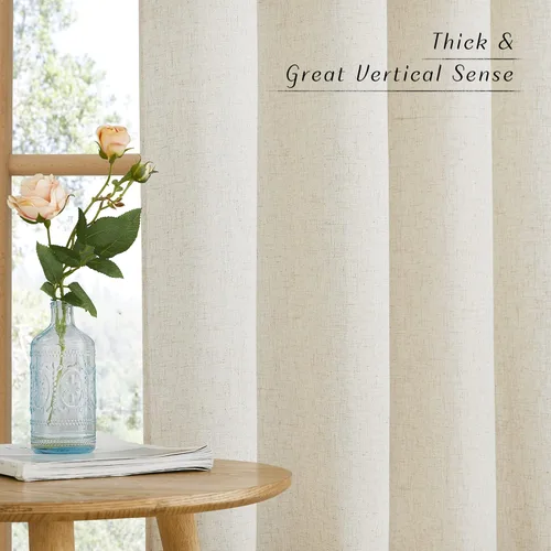 Miniatura 6 de NICETOWN Cortinas de lino natural con textura de lino para dormitorio, mezcla de lino rústica con ojales en la parte superior, semitransparentes