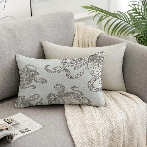 Miniatura 7 de TKS MITLAN Funda de Almohada de Pulpo 12x20 pulgadas Animal Marino Tentáculo Monstruo Marino Submarino Calamar Almohadas Decorativas Cojines