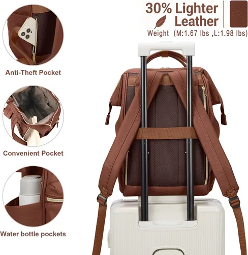 Miniatura 2 de Kah&Kee - Mochila de cuero con compartimento para laptop, ideal para viajes, escuela, para mujeres y hombres, Marrón), PU1211