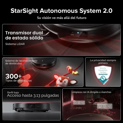 Miniatura 3 de roborock Saros 20 Robot aspiradora y trapeador, 36,000 Pa, 3.46 pulgadas de umbral de doble capa, 3.14 pulgadas ultra delgado, cero enredos, lavado