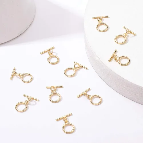 Miniatura 5 de BENECREAT 10 juegos de cierres de palanca de latón chapado en oro de 18 quilates con anillos de salto redondos planos y conectores