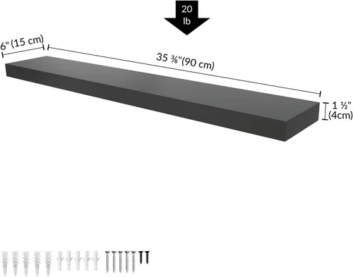 Miniatura 2 de Ballucci Estante flotante, estante de pared de madera de 36 pulgadas con soportes invisibles para baño, sala de estar, dormitorio, cocina, Negro