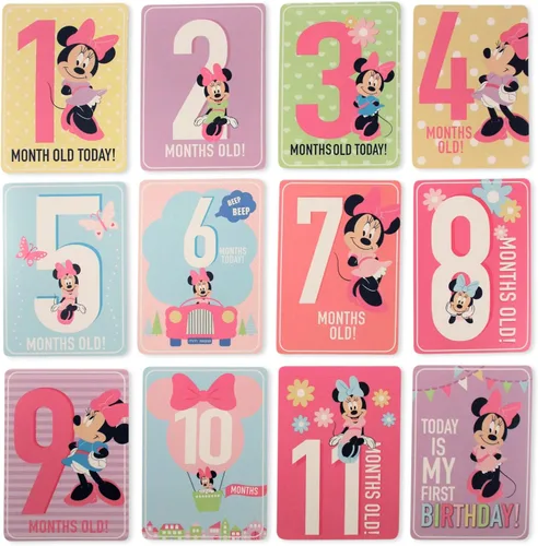 Disney Set de regalo de personajes para niñas pequeñas, tarjetas de hitos de Minnie Mouse