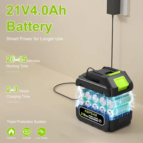 Miniatura 6 de KEPEAK Lavadora portátil inalámbrica, lavadora de mano de 1450 PSI con boquilla 6 en 1, 2 baterías de 4.0Ah y cargador, para automóvil, hogar