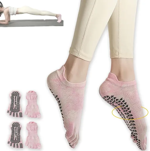 Miniatura 7 de CHUNFO Calcetines de agarre para mujer, calcetines de yoga para pilates, antideslizantes, teñido anudado, coloridos, de algodón, de compresión