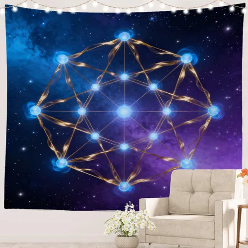 Miniatura 61 de Batmerry Tapiz de geometría sagrada, cubo de metatrones, tapete de pícnic de geometría sagrada, tapiz hippie trippy, arte de pared, decoración