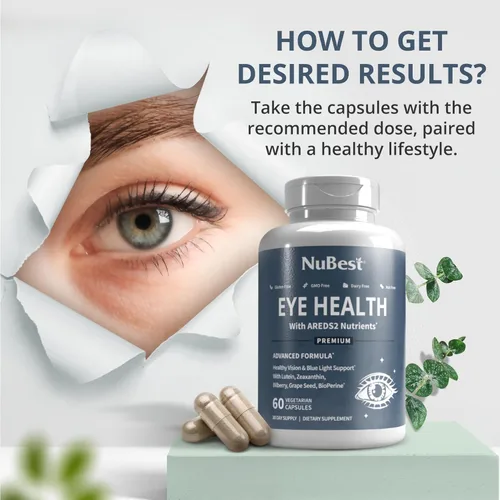 Miniatura 5 de NuBest AREDS 2 Vitaminas para los ojos con polvo de zanahoria beta caroteno, 20 mg de luteína, 4 mg de zeaxantina, arándano, semilla de uva
