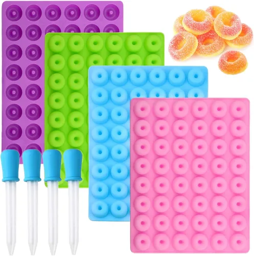 JOERSH Moldes redondos de silicona para donas, tamaño pequeño, para caramelos duros, gomitas, caramelos, chocolate, fondant, lazo de frutas,