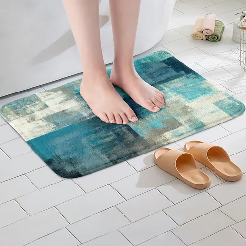 Miniatura 4 de Erosebridal Alfombra de baño turquesa de 16 x 24 pulgadas, antideslizante, verde azulado y gris, para niñas y adultos, alfombra de puerta