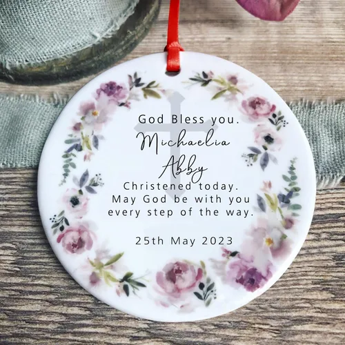 Miniatura 13 de Recuerdos personalizados de adorno de Navidad para bebé, regalos de bebé que llegan, adornos de cerámica para árbol de Navidad, adornos de primera