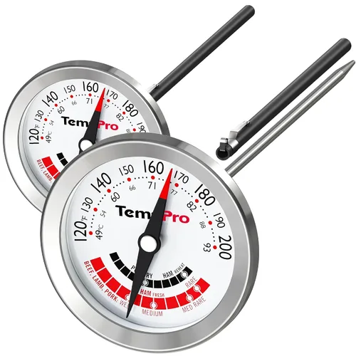 ThermoPro APT200 2 Piezas Termómetro de Carne para Cocinar con Dial Extra Grande de 2 Pulgadas, Termómetro de Cocina de Dial Analógico con Sonda de