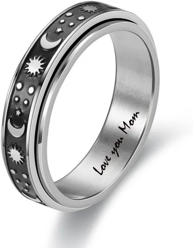 Miniatura 10 de Anillos giratorios personalizados de acero inoxidable para mujeres y hombres, juego de anillos de banda para ansiedad, sol, luna, estrella, anillo