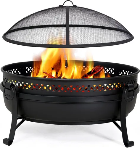 SUNCREAT Fogata de patio al aire libre con pantalla de malla para chispas, hoguera portátil de 40 pulgadas para campamento, exterior, color negro