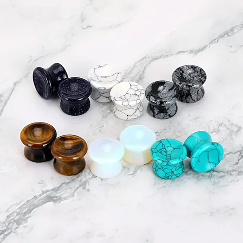 Miniatura 26 de Qmcandy - Juego de 6 pares / 16 pares de dilatadores para las orejas, de piedra mixta, expansores, conjunto de perforación corporal calibre 8G a 3/4