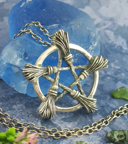 Miniatura 2 de Woot & Hammy Five Witch's Brooms or Besoms Pentacle Pendant, 100% Sterling Silver, Handmade