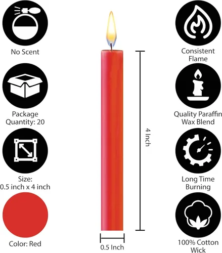 Miniatura 2 de Dinil – Velas de Hechizo y Campanilla (40 Velas Rojas) – Mini Velas Cónicas Premium de 4" x 1/2" para Rituales, Cumpleaños, Altar, Hechizos, Velas