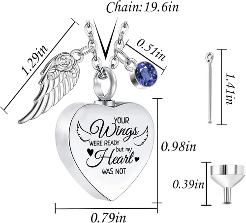 Miniatura 2 de Cremation Heart Urn Necklace for Ashes for Women with 12 Birthstones, Cremation Ashes Jewelry Keepsake with Angel Wing - Your Wings were Ready, But